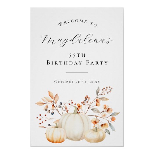 DIGITAL 55th Birthday Pumpkin Fall Leaves Welkom Perfect Poster (Voorkant)