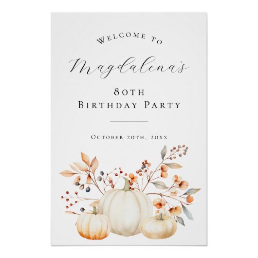 DIGITAL 80th Birthday Pumpkin Fall Leaves Welkom Perfect Poster (Voorkant)