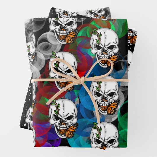 Digital Art Skull en Monarch Butterfly Inpakpapier Vel (In situ)