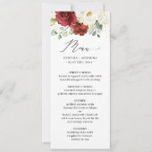 (Digital Avail) Rood Wit Bloemen Wedding Menu Kaar Kaart (Voorkant)