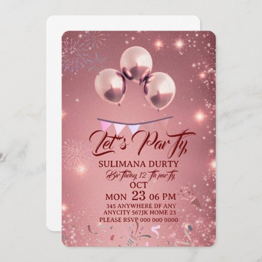 Digital Birthday Dinner Invitation Template, Black (Devant / Derrière)