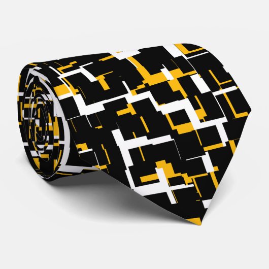 Digital Black White Yellow Pattern Stropdas (Opgerold)