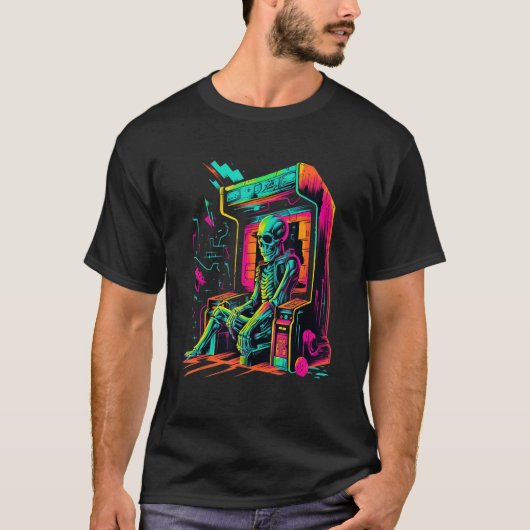 Digital Bones  Skeleton in Arcade Machine EDM Desi T-shirt (Voorkant)