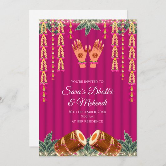 Digital Dholki invitations Mehndi invite, Digital (Devant / Derrière)