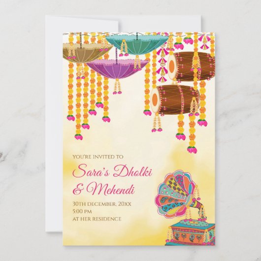 Digital Dholki invite les invitations Mehndi, Mehn (Devant)