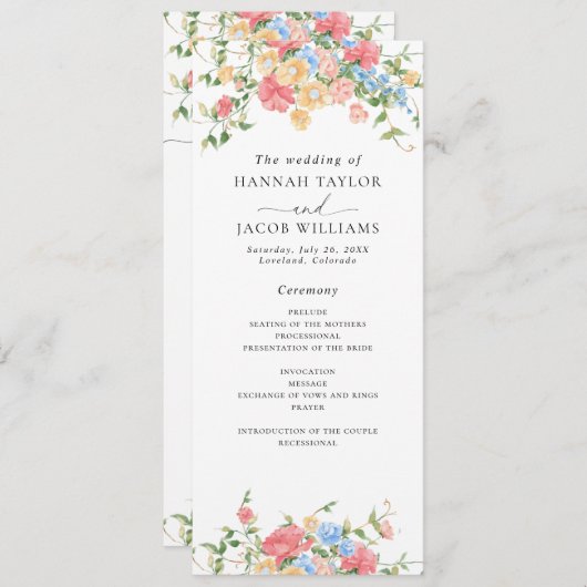 Digital Elegant Fleur sauvage Wedding Programme (Devant / Derrière)
