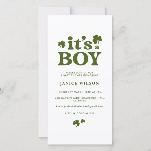 Digital Evite is a Boy St. Patrick's Day Baby Aankondiging (Voorkant)