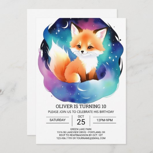 Digital Fox Adventure Verjaardagsfeestje Kaart (Voorkant / Achterkant)