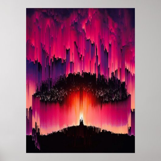 Digital Glitch Sunset Horizon Poster (Voorkant)