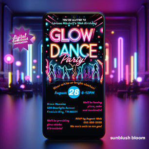 Digital Glow in the Dark Dance Uitnodiging voor ve