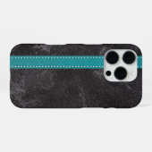Digital Grey Leather Print Turquoise Grey iPhone Hoesje (Achterkant horizontaal)
