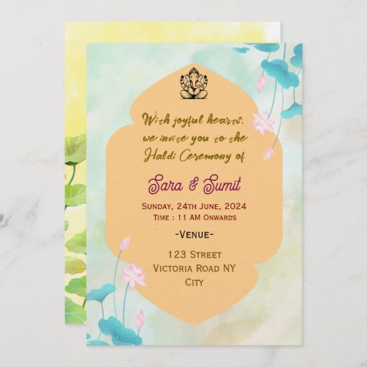 Digital Haldi Ceremony Invitations (Devant / Derrière)