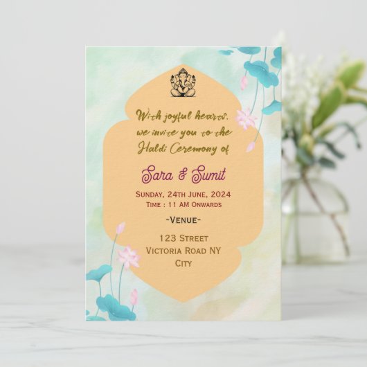 Digital Haldi Ceremony Invitations Kaart (Staand voorkant)