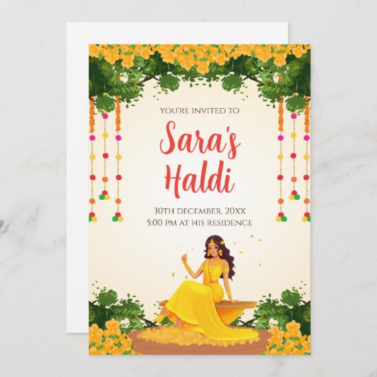 Digital Haldi invite les invitations de Haldi Pith (Devant / Derrière)