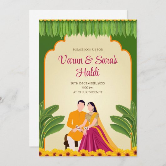 Digital Haldi nodigt uit en nodigt Digital Haldi u Kaart (Voorkant / Achterkant)