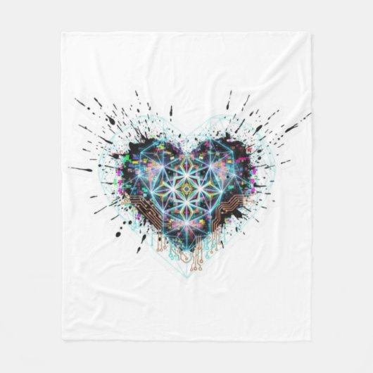 Digital Heart Sacred Geometry Heart Design Fleece Deken (Voorkant)