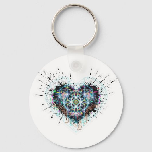 Digital Heart Sacred Geometry Heart Design Sleutelhanger (Voorkant)