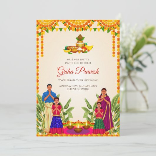 Digital Housewarming-uitnodiging & Gruhapravesam-u Kaart (Staand voorkant)
