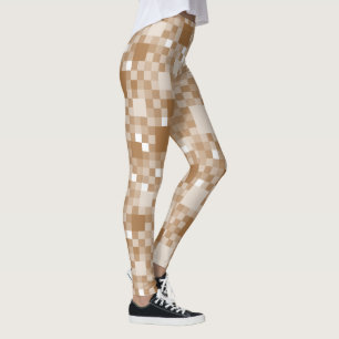 Digital Light Brown Pixelated Little Squares Leggings