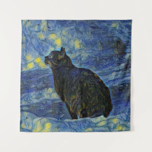 Digital painting Shambhala cat in Vincent Van Gogh Wandkleed