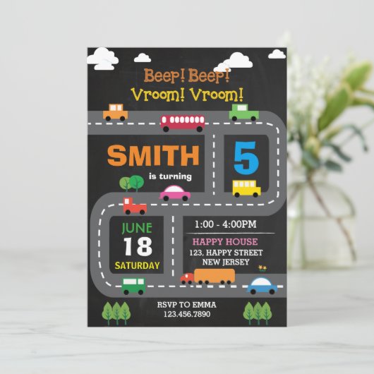 Digital Printable Transport Invitation d'anniversa (Debout devant)