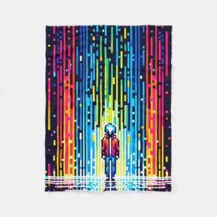 Digital Rain Cyberpunk Pixel Art futuristisch ontw Fleece Deken