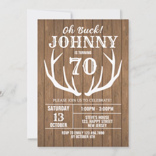 Digital Rustic Deer Birthday Invitation. Oh Buck! Kaart (Voorkant)