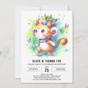 Digital Whimsical Monkey Verjaardag Kaart