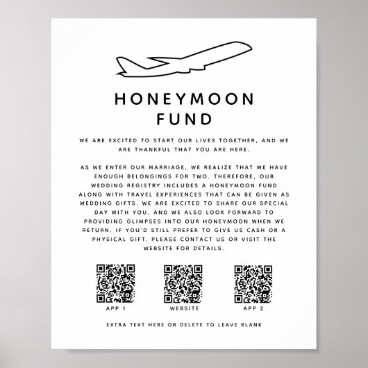 Digitale 3 QR Code Huwelijksreis Fonds Bruiloft Poster (Voorkant)