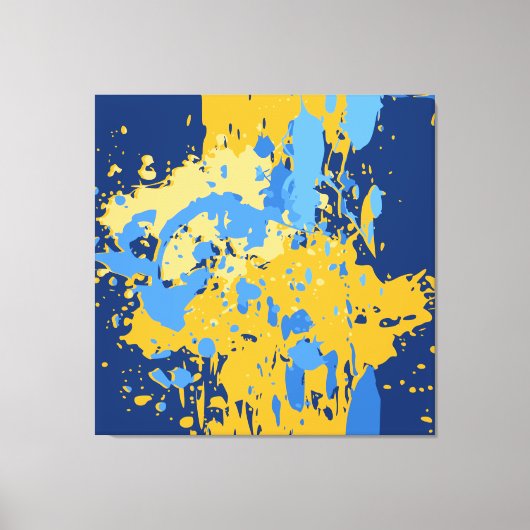 Digitale Abstracte Blauwe & Gele Verfspatten Canvas Afdruk (Voorkant)
