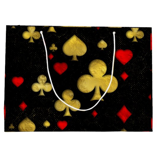 Digitale abstracte Gold- en Red Suits-patroonkunst Groot Cadeauzakje (Achterkant)