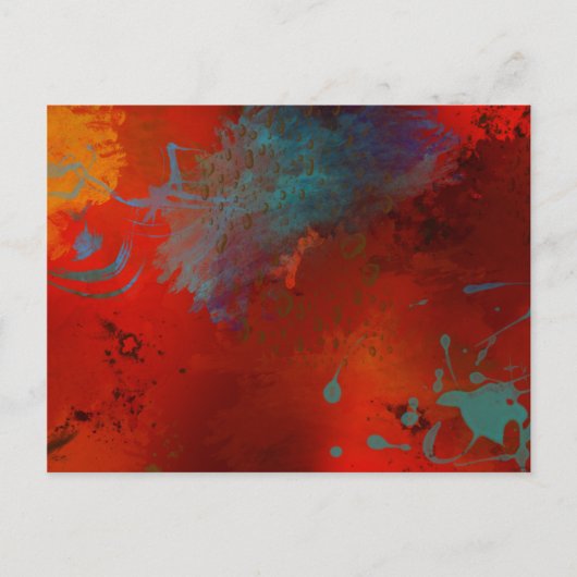 Digitale Abstracte kunst met Red, Aqua & Gold Grun Briefkaart (Voorkant)