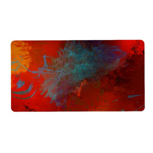Digitale Abstracte kunst met Red, Aqua & Gold Grun Etiket (Voorkant)