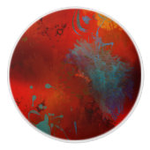 Digitale Abstracte kunst met Red, Aqua & Gold Grun Keramische Knop (Voorkant)