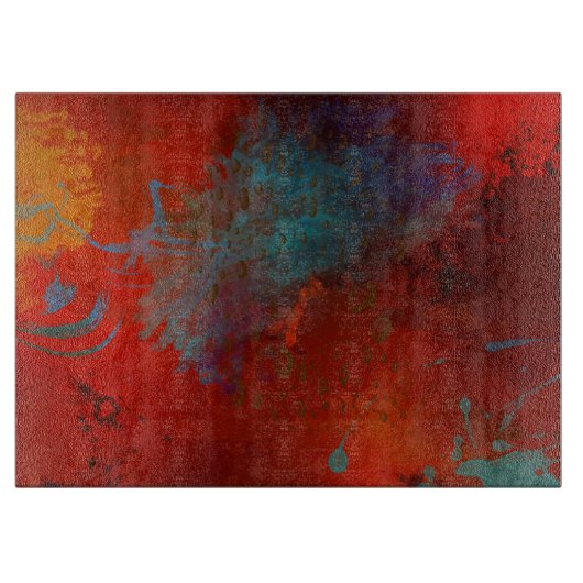 Digitale Abstracte kunst met Red, Aqua & Gold Grun Snijplank (Voorkant)