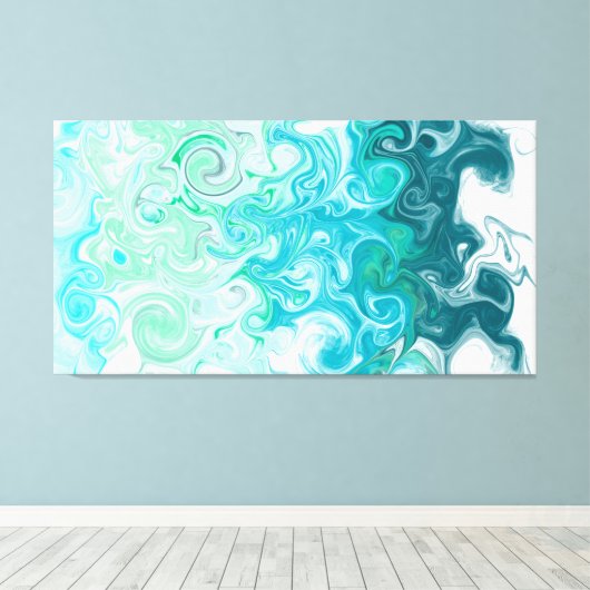 Digitale blauwe en groene golven met vloeiende kun canvas afdruk (Insitu (Houten vloer))