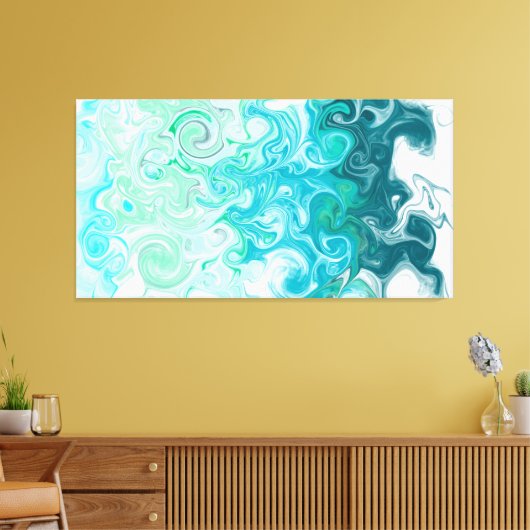 Digitale blauwe en groene golven met vloeiende kun canvas afdruk (Insitu (Woonkamer))