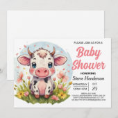 Digitale Boho Elegant Koe Baby shower Kaart (Voorkant / Achterkant)