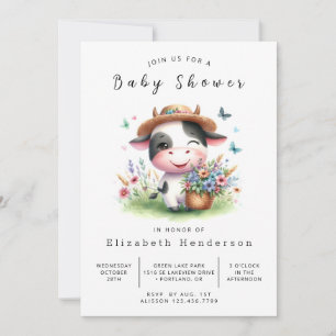 Digitale Boho Elegant Koe Baby shower Kaart