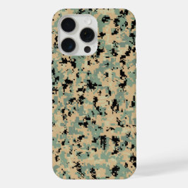 Digitale Camo – Tan-Green SM camouflagepatroon iPhone 15 Pro Max Hoesje