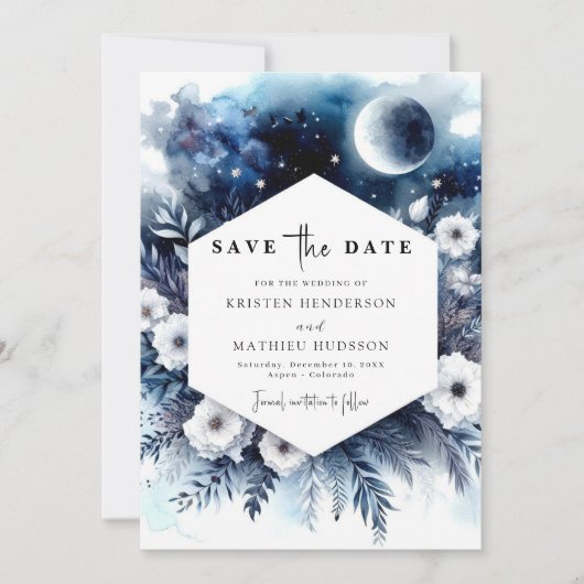 Digitale Chic Maanverlichte bruiloft Save The Date (Voorkant)