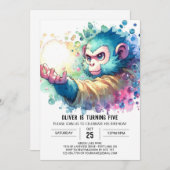 Digitale Chic Monkey Verjaardag Kaart (Voorkant / Achterkant)