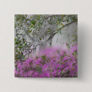 Digitale compositie van Azalea's en magnoliaboom Vierkante Button 5,1 Cm