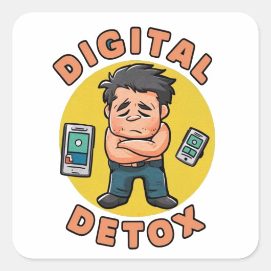 Digitale detox vierkante sticker (Voorkant)