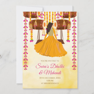 Digitale Dholki nodigen Mehndi uitnodiging, Mendhi Kaart