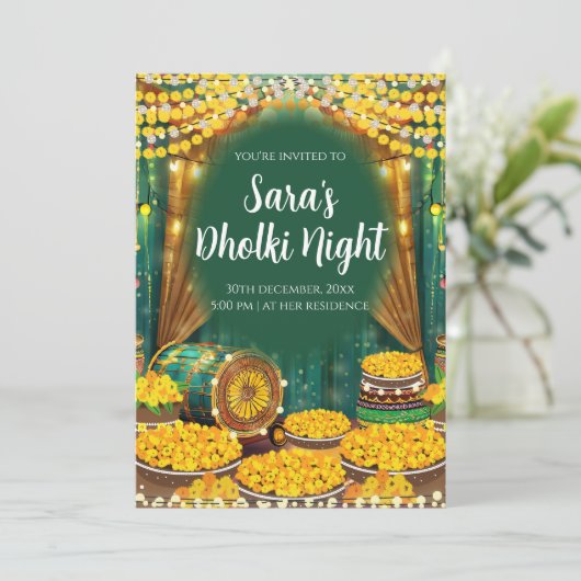 Digitale Dholki uitnodigingen & Digitale Mehndi ui (Staand voorkant)