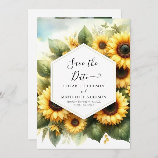 Digitale Elegante Zonnebloem bruiloft Save The Date (Voorkant / Achterkant)