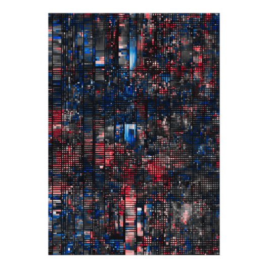 Digitale Glitch Matrix Rood en Blauw Abstract Foto Afdruk (Voorkant)