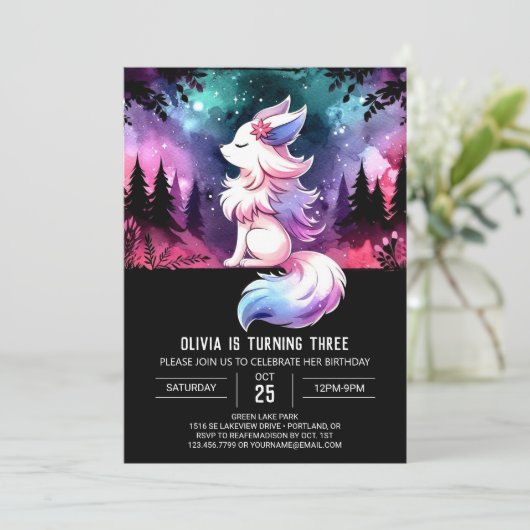 Digitale grillige wolf verjaardag kaart (Staand voorkant)