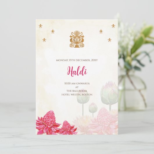 Digitale Haldi uitnodiging & Indiase trouwkaart (Staand voorkant)